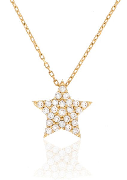 14 Ayar Altın Kolye Taşlı Yıldız Altın Kolye 45 cm Uzunluk fırsatları