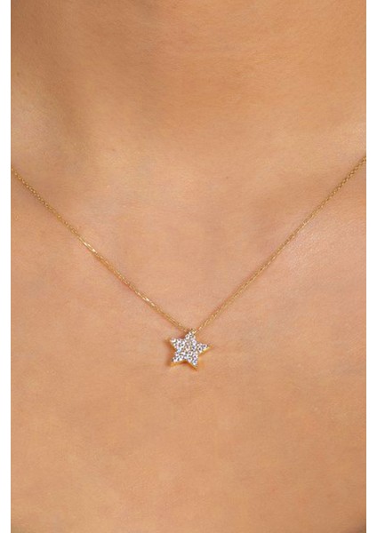 14 Ayar Altın Kolye Taşlı Yıldız Altın Kolye 45 cm Uzunluk indirimleri