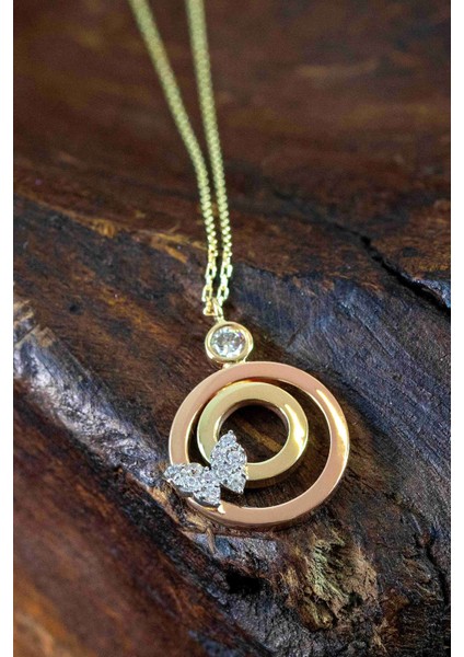 14 Ayar Altın Kolye Kelebek Desenli Altın Kolye 45 cm Uzunluk