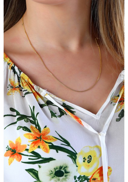 14 Ayar Altın Zincir Kolye Tilki Kuyruğu Zincir Kolye 45 cm Uzunluk