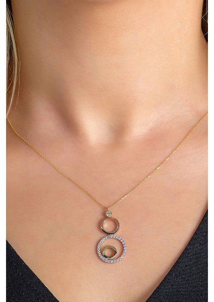 14 Ayar Altın Kolye Taşlı Sallantılı Altın Kolye 45 cm Uzunluk