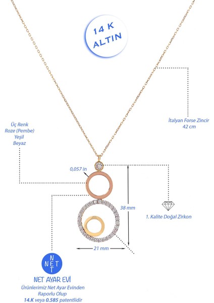 14 Ayar Altın Kolye Taşlı Sallantılı Altın Kolye 45 cm Uzunluk fiyatları