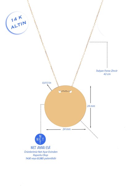 14 Ayar Altın Kolye Plaka Kolye Isim ve Harf Yazılabilir 2,5 cm Çapında