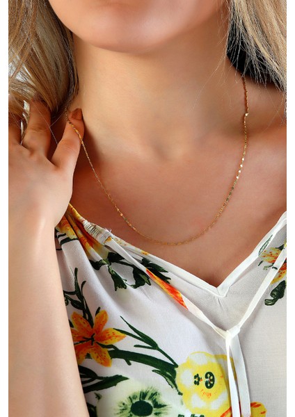 14 Ayar Altın Zincir Dövme Desenli Altın Zincir Kolye 45 cm Uzunluk 1,60 mm Kalınlık