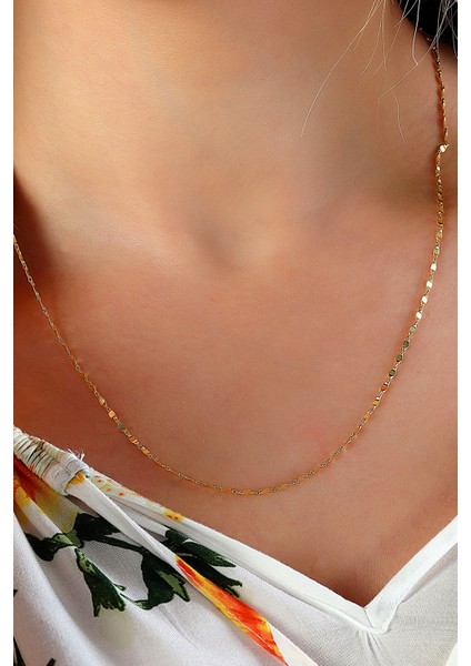 14 Ayar Altın Zincir Dövme Desenli Altın Zincir Kolye 45 cm Uzunluk 1,60 mm Kalınlık indirimleri