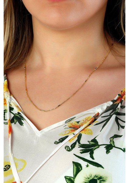 14 Ayar Altın Zincir Kolye Barlı Zincir Kolye 45 cm Uzunluk 1,40 mm Kalınlık