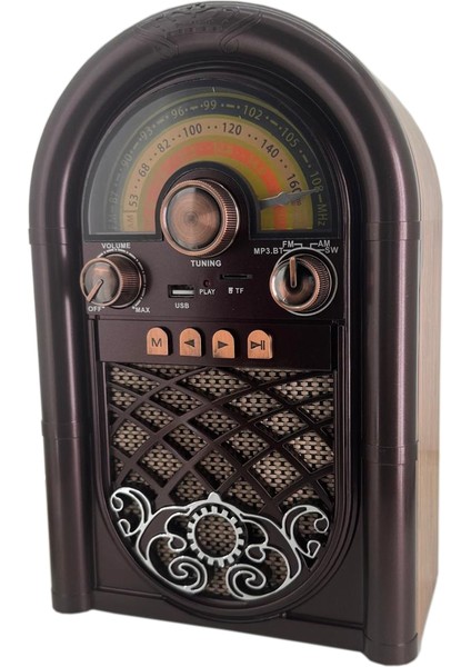 Retro Radyo Taşınabilir Bluetooth Speaker ve Hoparlör Ahşap Kaplama Klasik Antika Tarzı Iç ve Dış Mekan Multiband USB Girişli Dekoratif Klasik Radyo R-1950-BTL