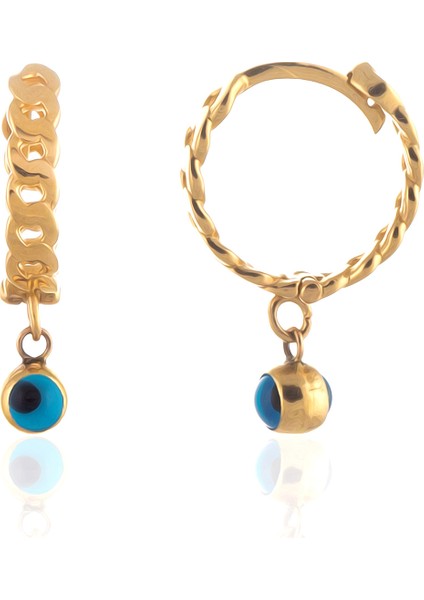 14 Ayar Altın Küpe Burgulu Nazar Göz Boncuklu Halka Küpe 2,20 cm Çapında fırsatları