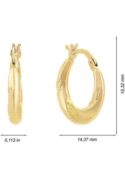 14 Ayar Altın Küpe Minimal Desenli Halka Küpe 12 mm Çapında