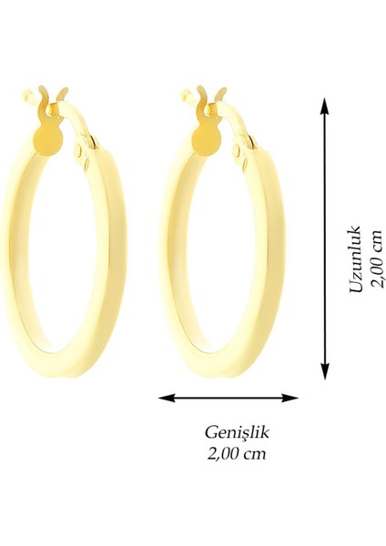 14 Ayar Altın Küpe Kare Köşeli Halka Küpe 2 cm Çapında