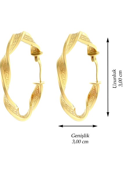 14 Ayar Altın Küpe Grek Desenli Tek Burgu Halka Küpe 3,5 cm Çapında