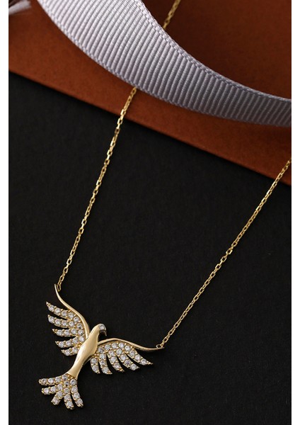 14 Ayar Altın Kolye Zümrütü Anka Kuşu Altın Kolye 45 cm Uzunluk modelleri