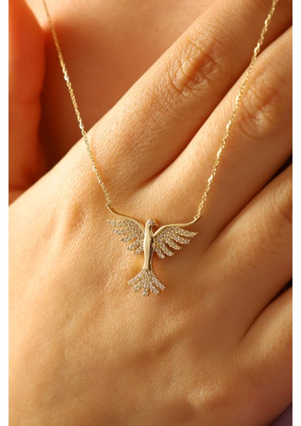 14 Ayar Altın Kolye Zümrütü Anka Kuşu Altın Kolye 45 cm Uzunluk indirimleri