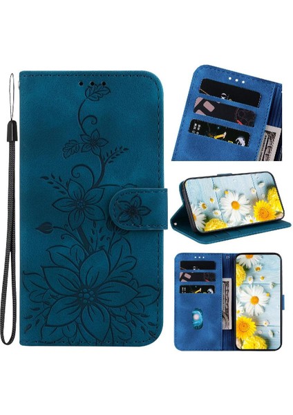Xiaomi Redmi Için Flip Case 13 4g Kabartmalı Zambak Kart Tutucu Cüzdan Manyetik (Yurt Dışından)