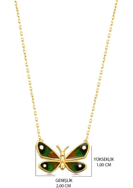 14 Ayar Altın Kolye Mineli Renkli Kelebek Altın Kolye 45 cm Uzunluk fiyatları