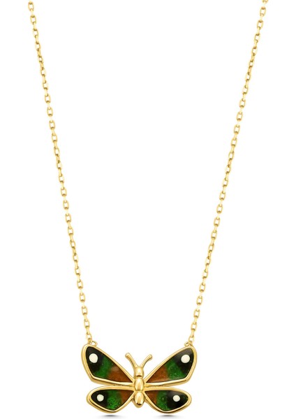 14 Ayar Altın Kolye Mineli Renkli Kelebek Altın Kolye 45 cm Uzunluk fırsatları