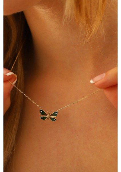 14 Ayar Altın Kolye Mineli Renkli Kelebek Altın Kolye 45 cm Uzunluk indirimleri