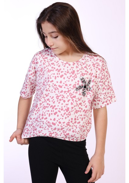 Kız Çocuk Yazılı Çiçek Baskılı Tişört