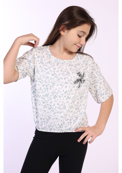 Kız Çocuk Yazılı Çiçek Baskılı Tişört