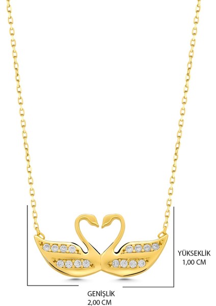 14 Ayar Altın Kolye Kalpli Kuğu Altın Kolye 45 cm Uzunluk fiyatları