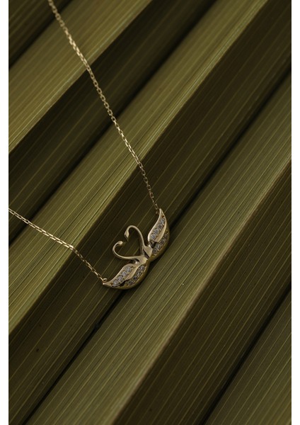 14 Ayar Altın Kolye Kalpli Kuğu Altın Kolye 45 cm Uzunluk modelleri