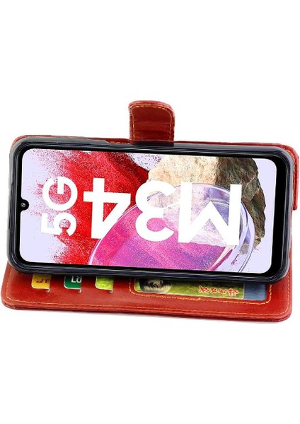 Samsung Galaxy M34 5g Darbeye Kickstand Kart Tutucu Pu Için Flip Case (Yurt Dışından)