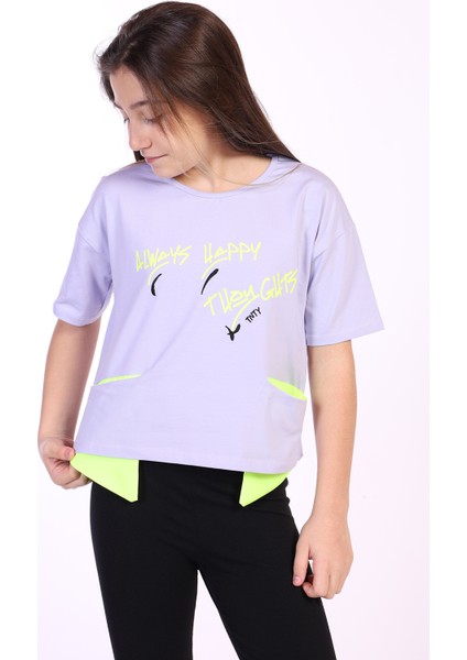Kız Çocuk Always Happy Baskılı Tişört
