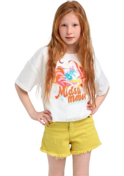 Kız Çocuk Pamuklu Kabartma Yazılı Tshirt indirimleri