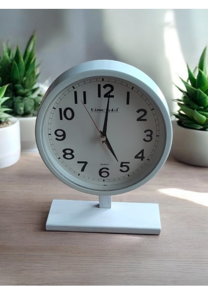 Ahşap Ayaklı Beyaz Ofis Salon Masa Saati 22*30 Cm