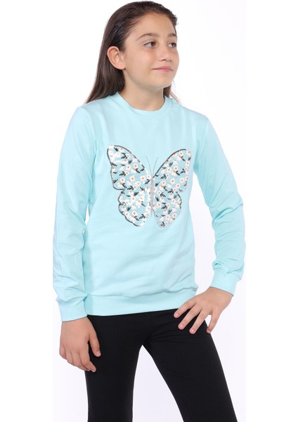 Kız Çocuk Kelebek Işlemeli Sweatshirt