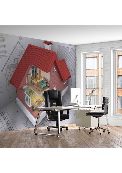 Mimari Ev Çizimi Gayrimenkul Emlak ve Gayrimenkul Duvar Kağıdı Baskı