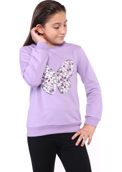 Kız Çocuk Kelebek Işlemeli Sweatshirt