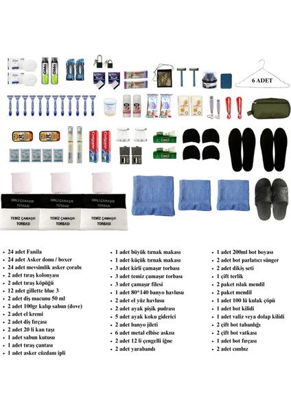 24'lü Vip Askeri Tıraş Malzemesi ile Iç Çamaşır ve Temizlik Seti fiyatları