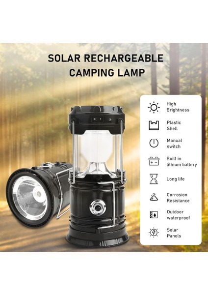 Güneş Enerjili Solar 20 W Iki Fonksiyonlu Kamp Feneri 3200K Gün Işığı USB Şarjlı