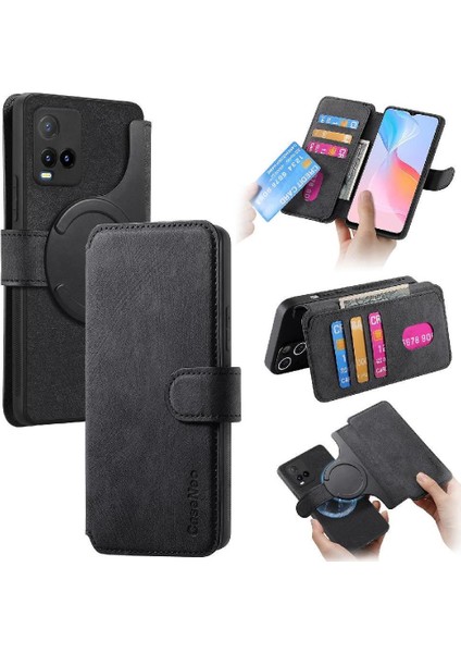 Vıvo Y21S Retro Kart Standı Cüzdan Mıknatıs Koruyucu Malzeme Için Flip Case (Yurt Dışından)