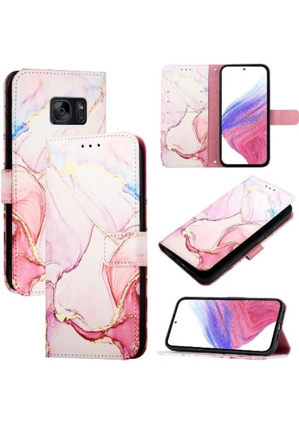 Samsung Galaxy S7 Cüzdan Mermer Desen Kickstand Pu Deri Kılıf (Yurt Dışından)
