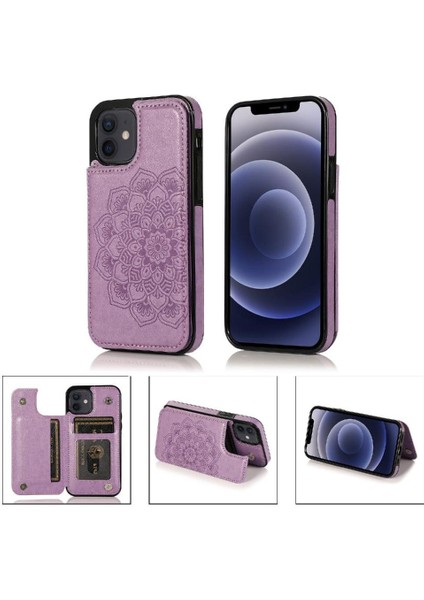 IPhone 12 Mini Kabartmalı Mandala Pu Flip Için Kart Tutucu Kılıf ile Cüzdan (Yurt Dışından)