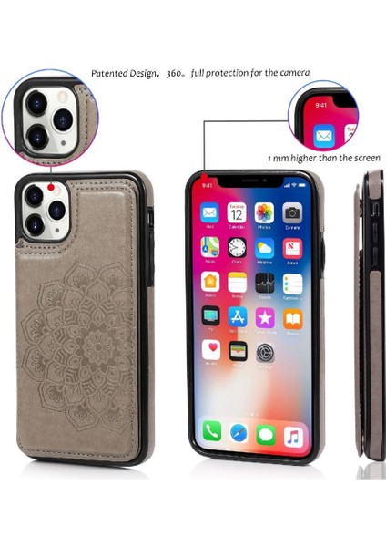 IPhone 11 Pro Çift Düğmeler Desen Flip Için Kart Tutucu Kılıf ile Cüzdan (Yurt Dışından)