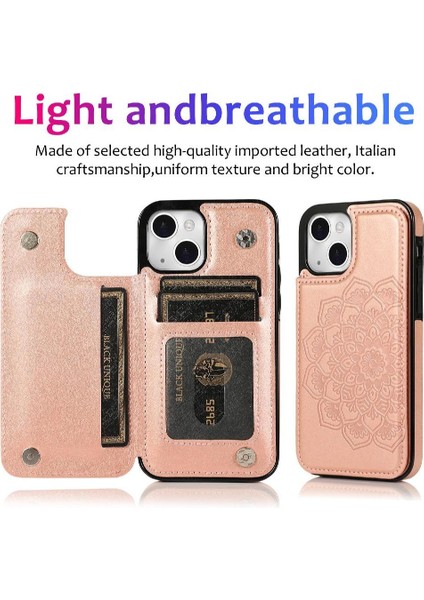 IPhone 15 Için Kart Tutucu Kılıf ile Cüzdan Artı Çift Düğmeler Flip Çiçek (Yurt Dışından)