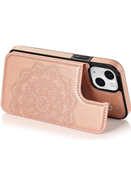 IPhone 15 Için Kart Tutucu Kılıf ile Cüzdan Artı Çift Düğmeler Flip Çiçek (Yurt Dışından)
