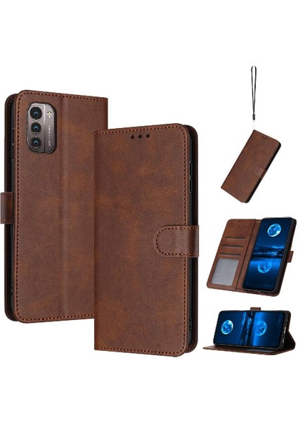 Kart Yuvası ile Nokia G21 Saf Renk Pu Deri Kickstand Için Flip Case (Yurt Dışından)