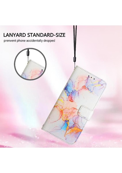 Samsung Galaxy M52 5g Mermer Desen Kickstand Cüzdan Pu Deri (Yurt Dışından)
