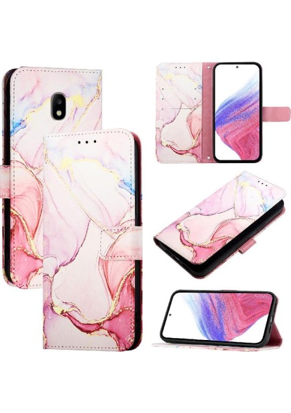 Samsung Galaxy J3 2017 Cüzdan Pu Deri Mermer Desen Kickstand (Yurt Dışından)