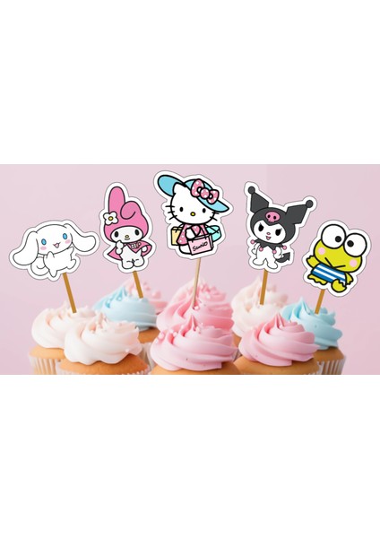 Hiras Dizayn 15 Adet Sanrio Hello Kitty Kuromi Cupcake Doğum Günü Süsü Pasta Kürdanı  6-7cm Cupcake Pasta Süsü