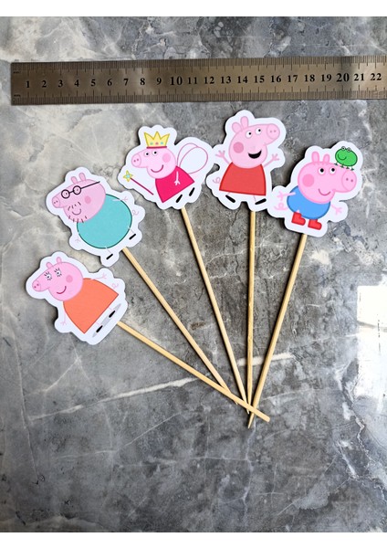 Hiras Dizayn 15 Adet Peppa Pig Ailesi  Cupcake Doğum Günü Süsü Pasta Kürdanı  6-7cm Cupcake Pasta Süsü