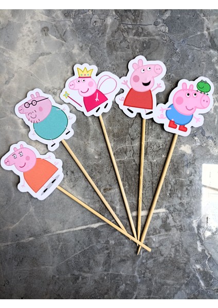 Hiras Dizayn 15 Adet Peppa Pig Ailesi  Cupcake Doğum Günü Süsü Pasta Kürdanı  6-7cm Cupcake Pasta Süsü