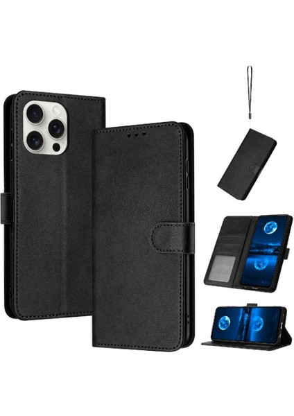 Kart Yuvası Kickstand ile IPhone 15 Pro Max Pu Deri Için Flip Case (Yurt Dışından)