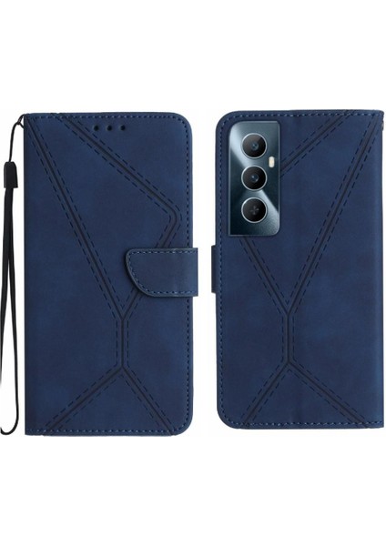 Realme C65 4g Için Flip Case Yüksek Kalite Tpu Dikiş Kabartmalı Yumuşak Pu (Yurt Dışından)