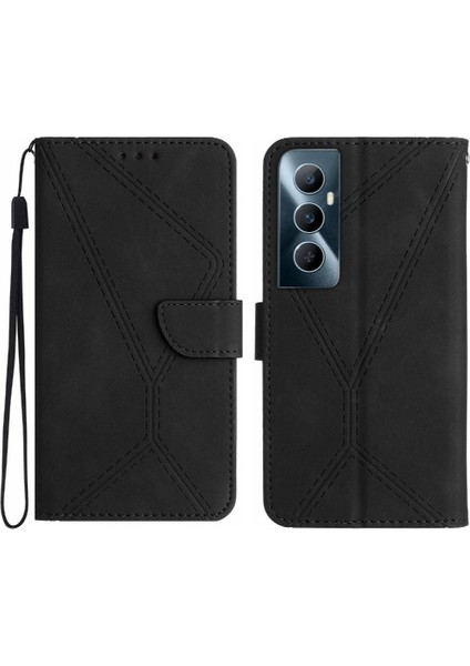 Realme C65 4g Için Flip Case Yüksek Kalite Tpu Dikiş Kabartmalı Yumuşak Pu (Yurt Dışından)