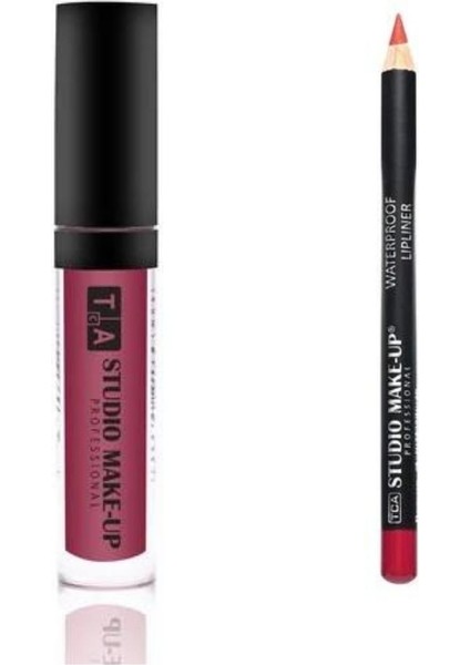 Fırçalı Mat Likit Ruj ve Dudak Kalemi Seti Lip Liner - Lip Gloss